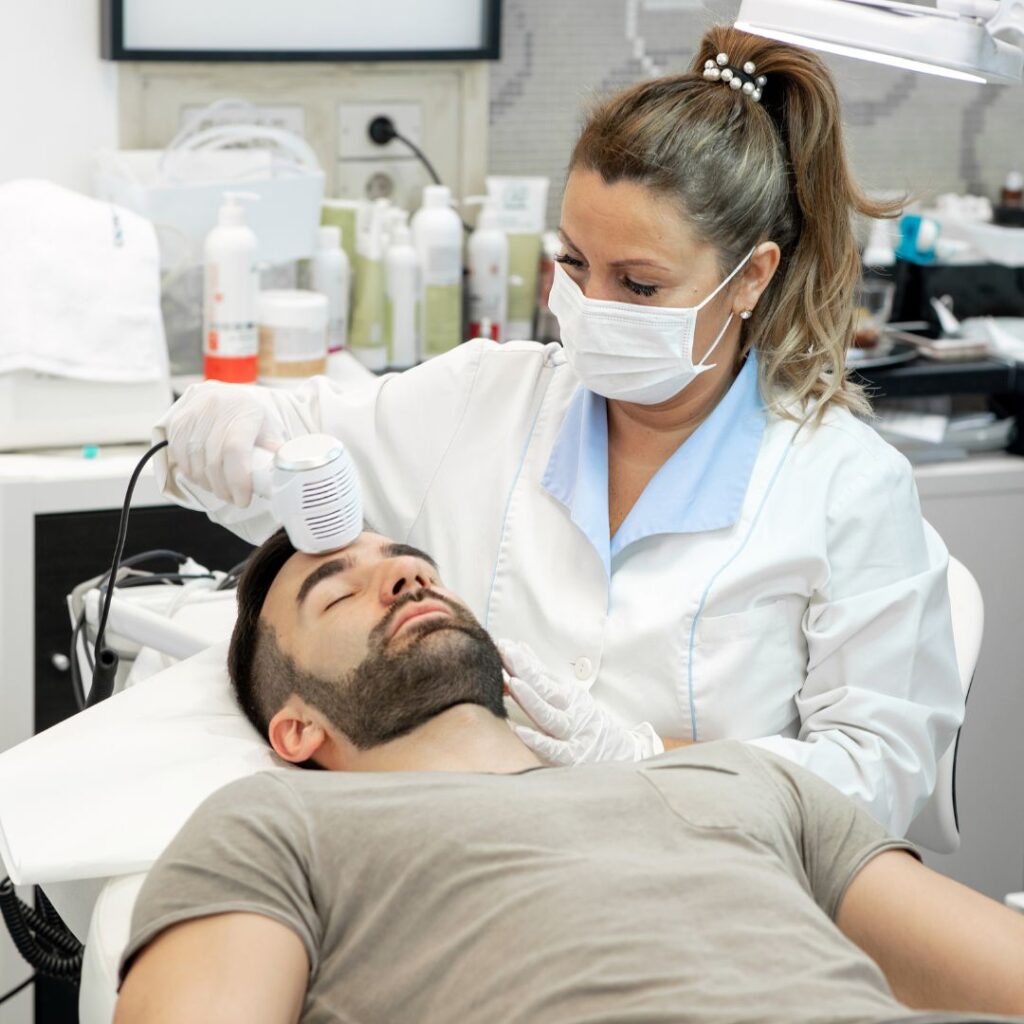 man getting cryo therapy on face