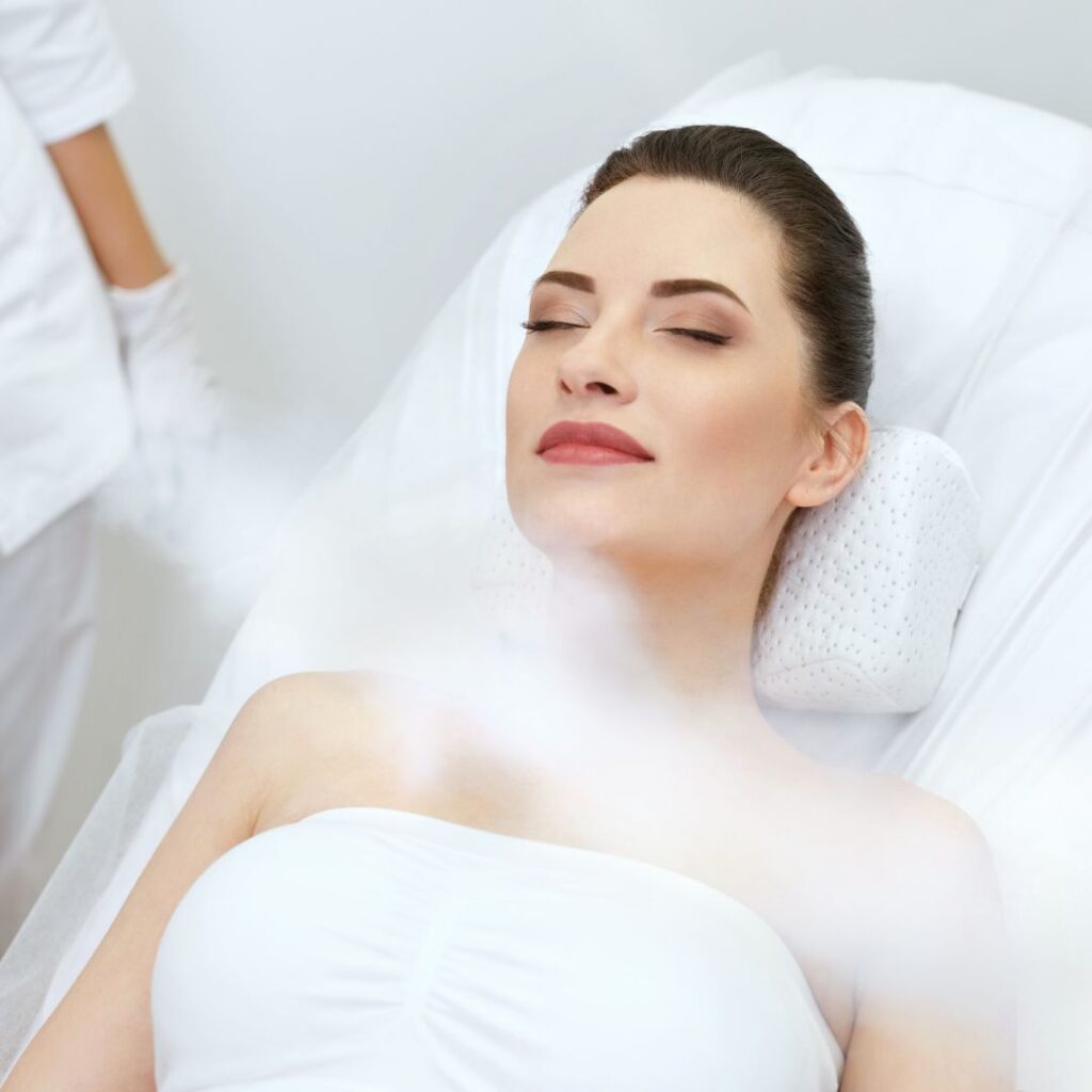 woman getting cryotherapy treatment. 