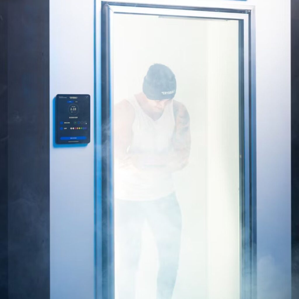 man in cryotherapy chamber
