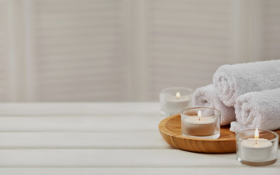 spa towels and candles